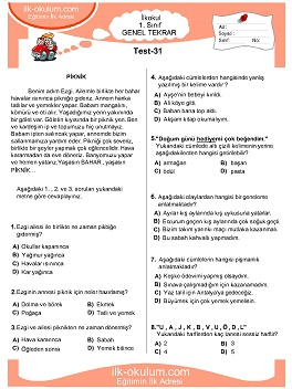 1. sınıf genel tekrar testleri